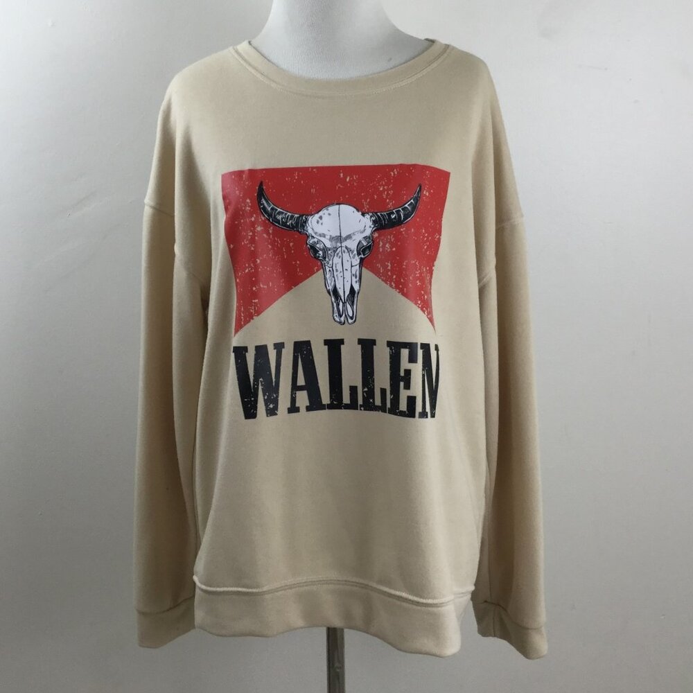 Beige Graphic Crewneck Sweatshirt